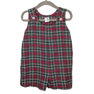 Vintage Therese 12M Plaid Holiday Romper | Red Green Christmas Toddler Boys